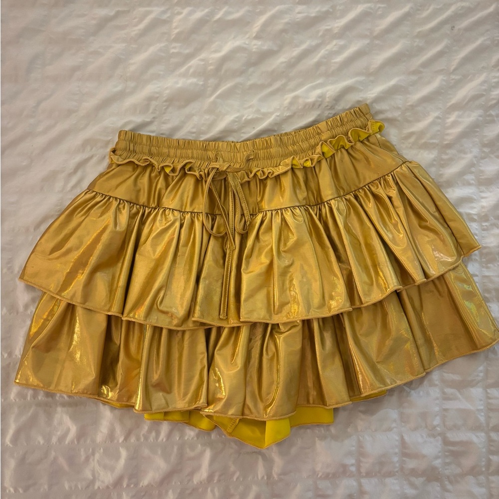 Mainstrip Gold Metallic Tiered Skort